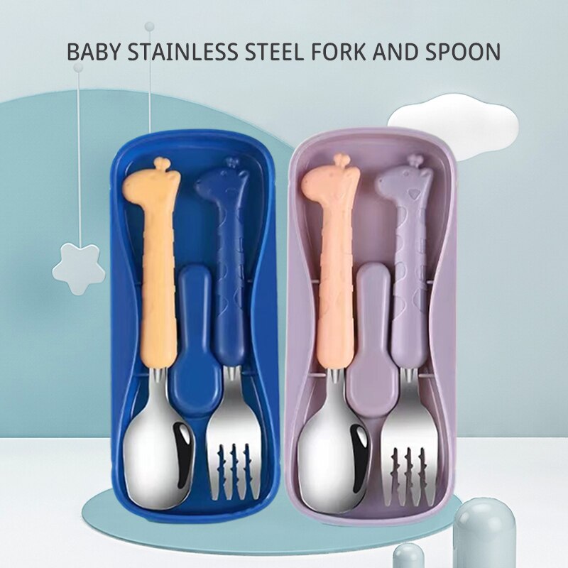 Baby Food Utensils - 2PCS子供用食器304食品グレードのステンレス鋼のナイフとフォーク赤ちゃんの食事トレーニング用品