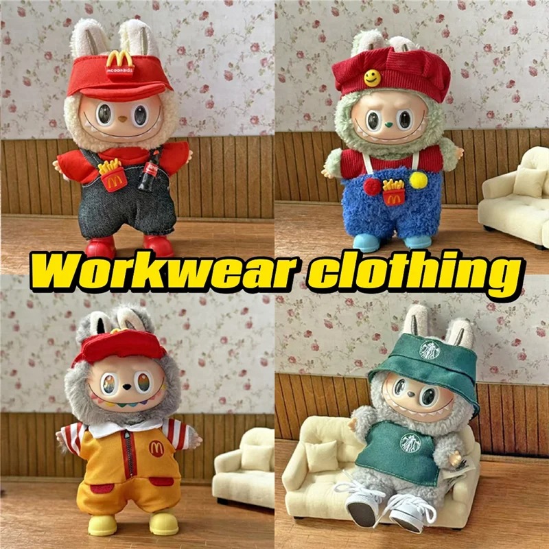 Baby Food Doll - 作業服ファッションコーヒー衣装服ラバブ人形用ファーストフードフライドポテト靴セットコスプレ服ドールハウスアクセサリー
