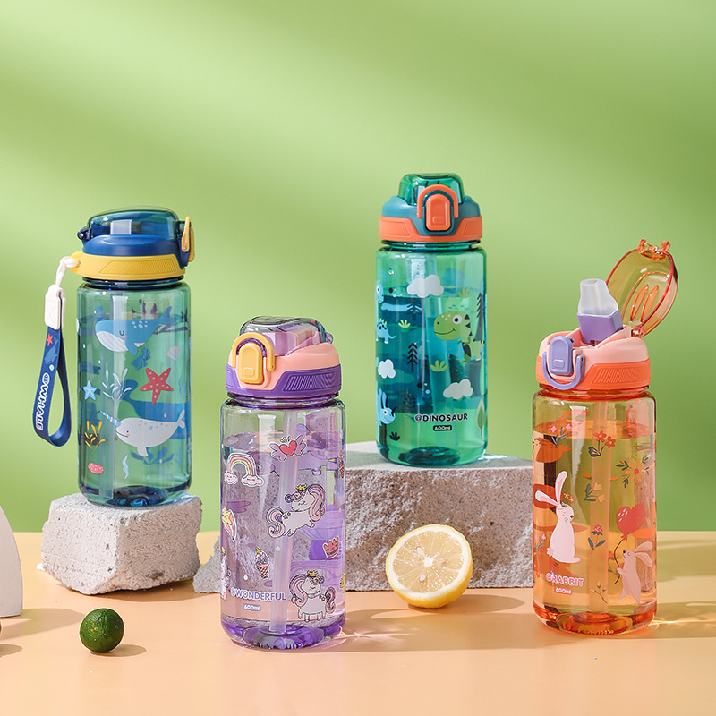 Baby Food Hipp - 600 ミリリットル恐竜水筒子供用水シッピーカップシリコーンストロー漏れ防止プラスチック水筒夏子供水カップ