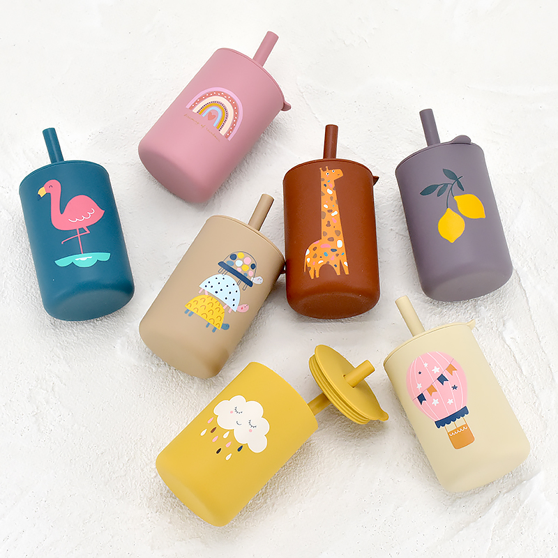 Snack Cup Toddler - 赤ちゃん用シリコンカップ,ボトル,持ち運びが簡単,授乳用容器,レインボープリント,子供用,漏れ防止,飲み物用,bpaなし