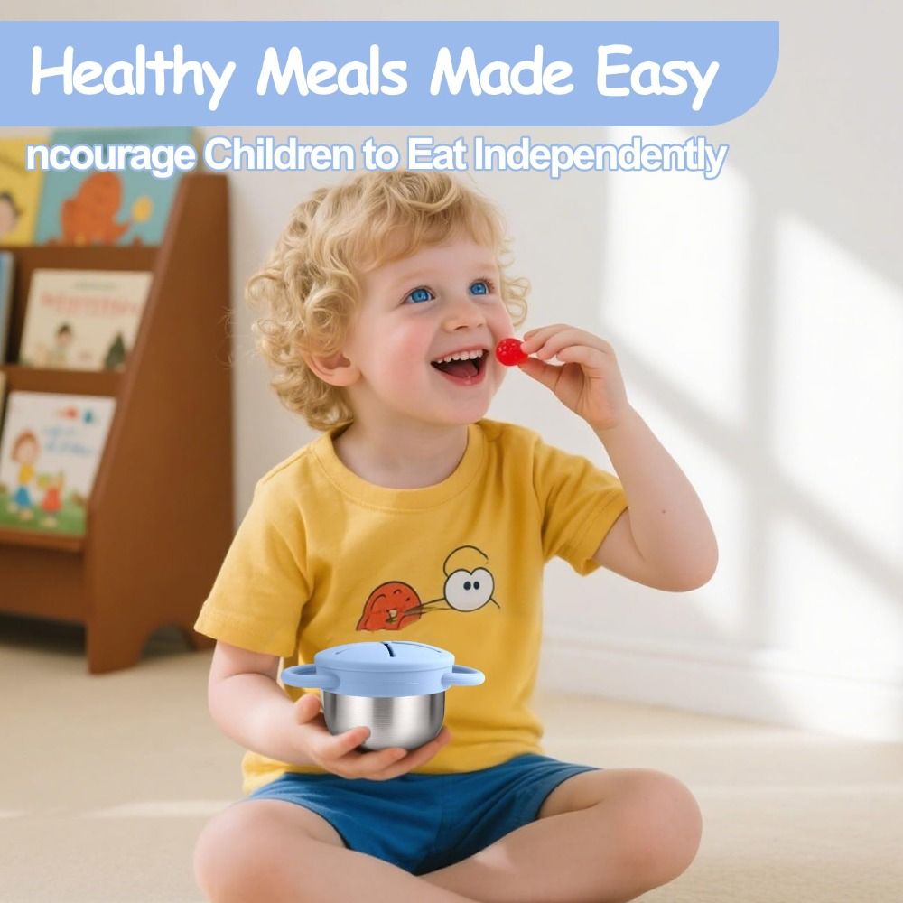 Snack Cup Toddler - 取り外し可能な幼児用スナック容器 食品グレードのシリコーン イージーグリップハンドル ステンレススチール製スナックカップ ポータブル