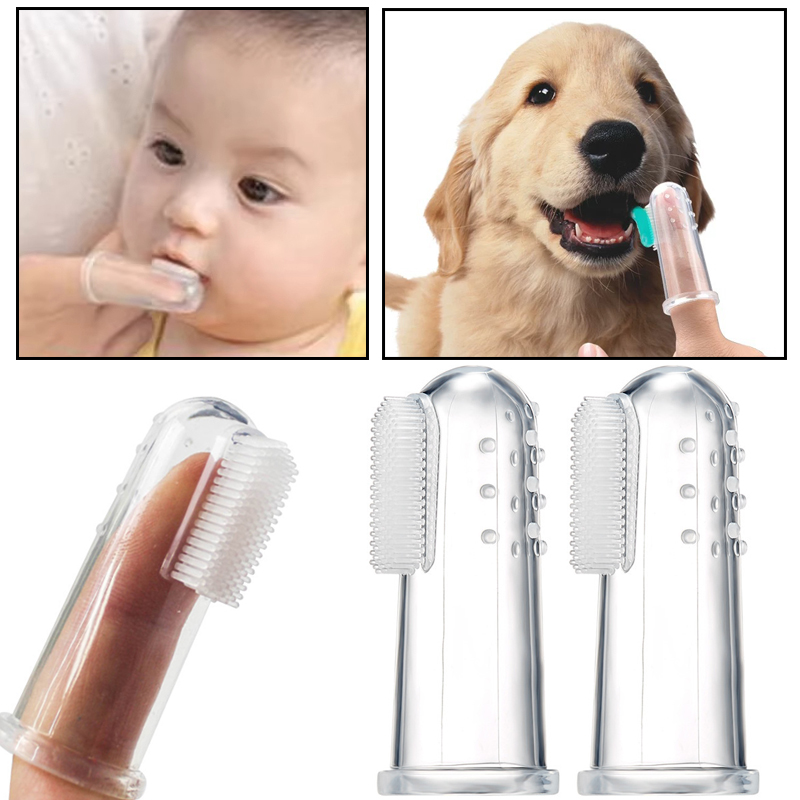 Baby Food Dogs - 柔らかいシリコン製ペット用指歯ブラシ、赤ちゃん、子供、犬、猫の歯磨き用ブラシ（ケース付き）、テディドッグ歯ブラシ、歯磨きツール