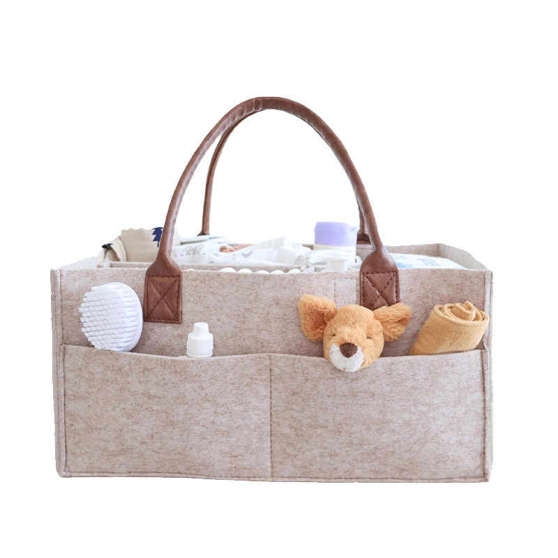 Baby Food Organizer - ベビーフェルト収納バスケット、幼児用おむつバッグ、ハンドル付きキャディー、おむつ替えキッズ収納キャリア、大きなポケット付き