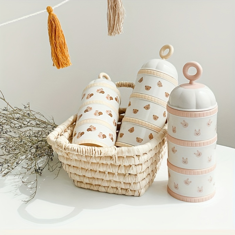 Baby Food Organizer - 3層ベビーミルクパウダーディスペンサー漫画幼児用粉ミルク収納容器旅行や外出時の子供用スナックオーガナイザー