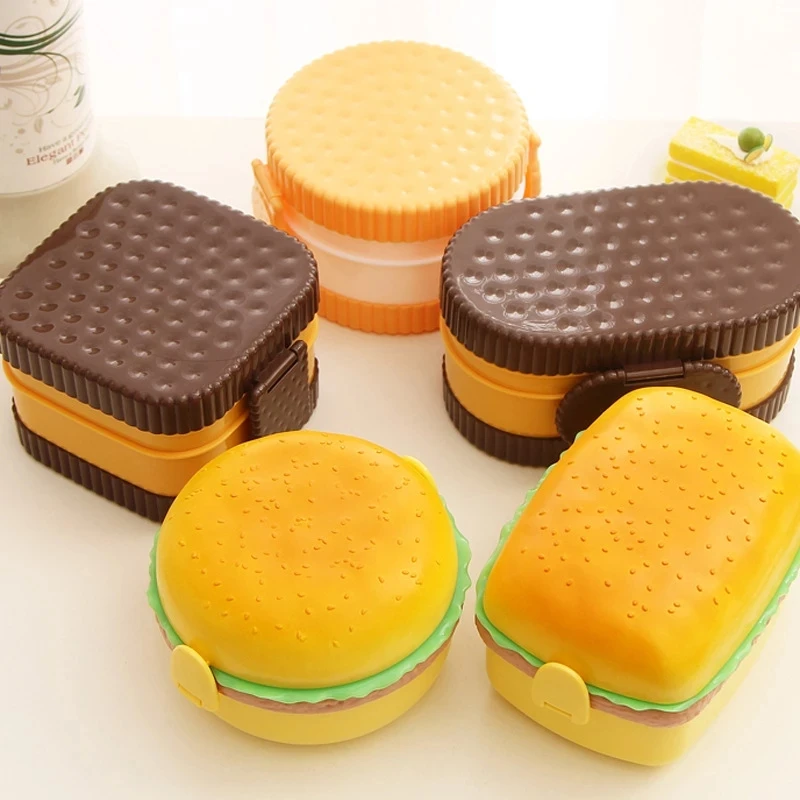 Baby Food Organizer - ハンバーガー弁当箱 2 層かわいいハンバーガー弁当弁当箱電子レンジ食品容器フォーク食器セットフクロウコンパートメント