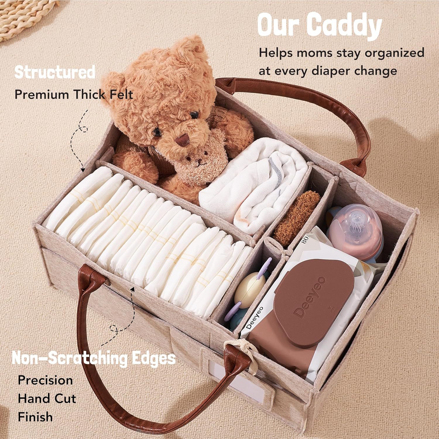 ベビーフェルト収納バスケット、幼児用おむつバッグ、ハンドル付 - Baby Food Organizer のレビューと価格