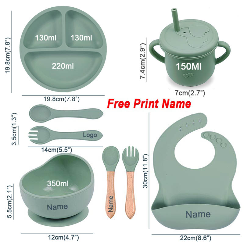 8 個のシリコーン食器セットパーソナライズされた名前ロゴベビ - Baby Food Logo のレビューと価格