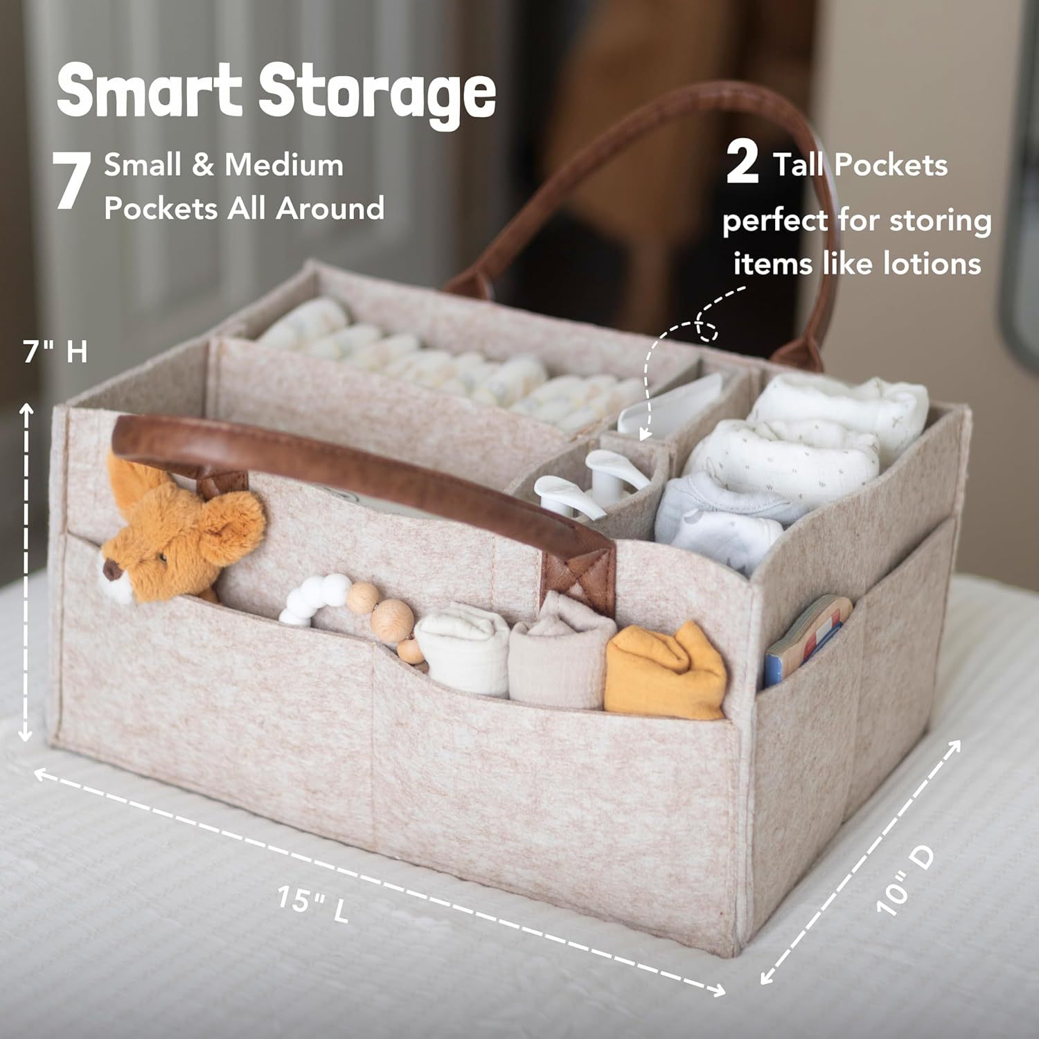 ベビーフェルト収納バスケット、幼児用おむつバッグ、ハンドル付 - Baby Food Organizer のレビューと価格