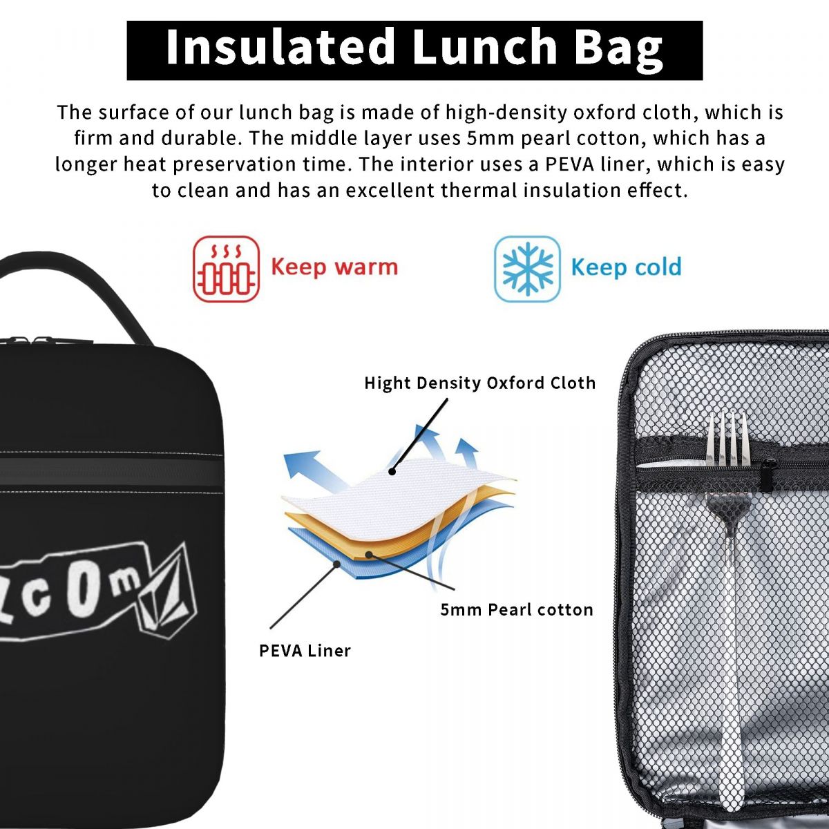 V-Volcomロゴ入り子供用断熱ランチバッグ、学校用クーラ - Baby Food Logo のレビューと価格
