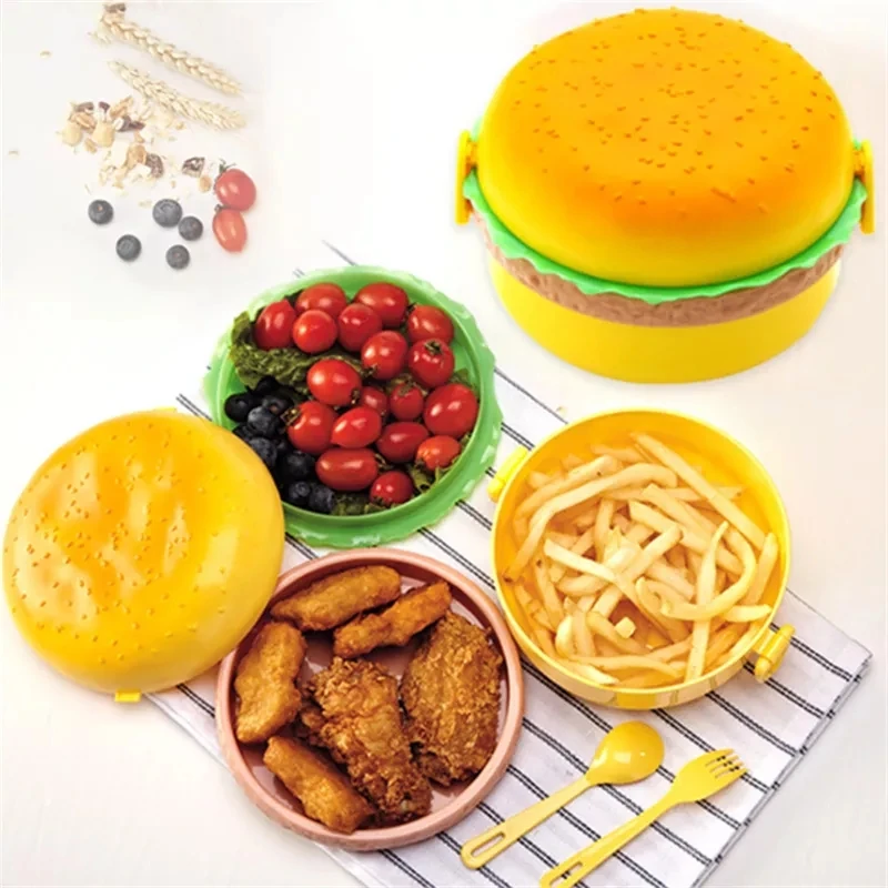 ハンバーガー弁当箱 2 層かわいいハンバーガー弁当弁当箱電子 - Baby Food Organizer のレビューと価格