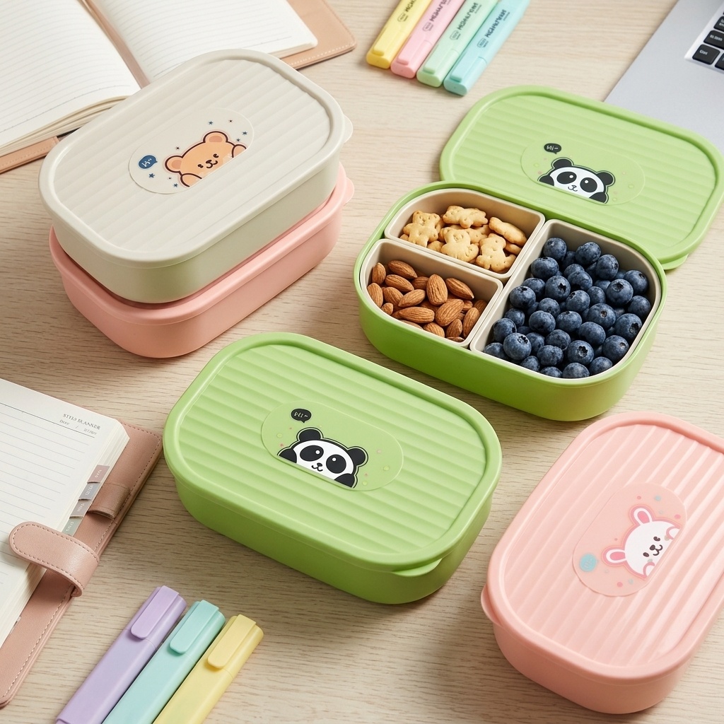 かわいいプラスチック製の分割ランチボックス子供学生用ポータブ - Baby Food Organizer のレビューと価格