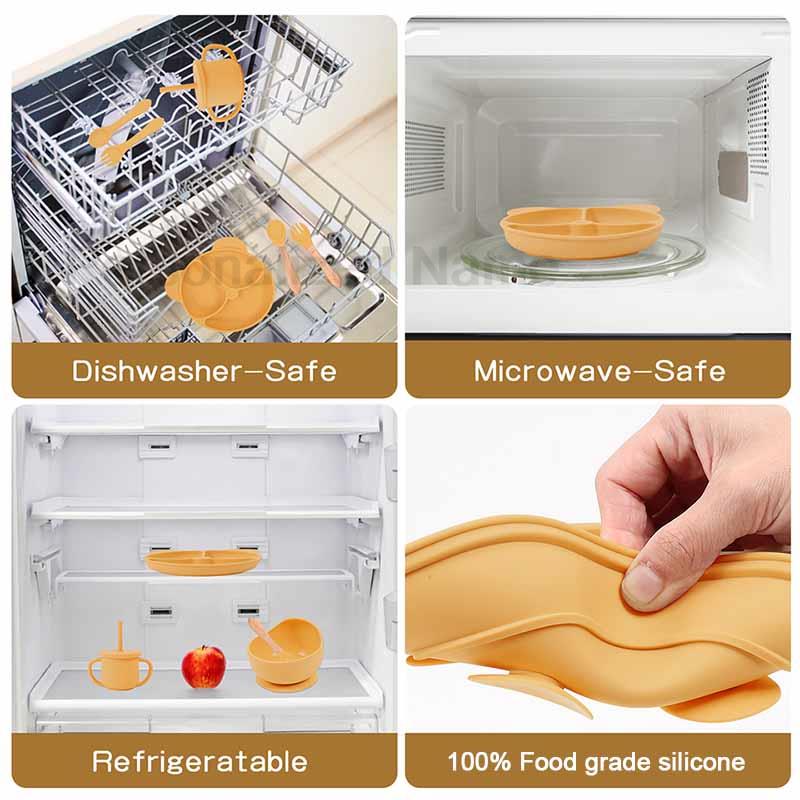 給餌セットシリコーンベビー吸盤ボウル皿プレート子供のためのク - Baby Food Utensils のレビューと価格