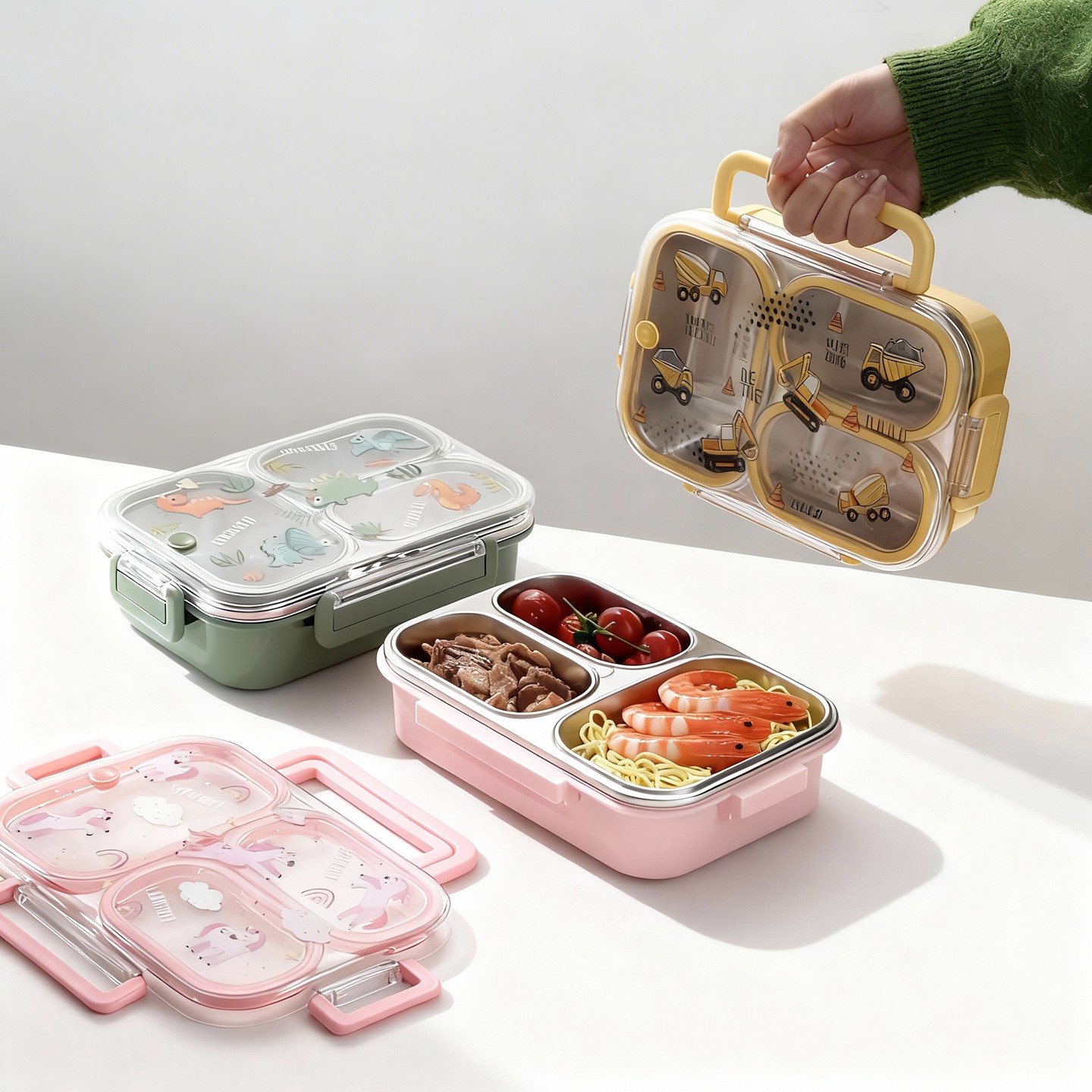 大容量漫画柄子供用ランチボックス、ハンドル付き、持ち運び可能 - Baby Food Organizer のレビューと価格